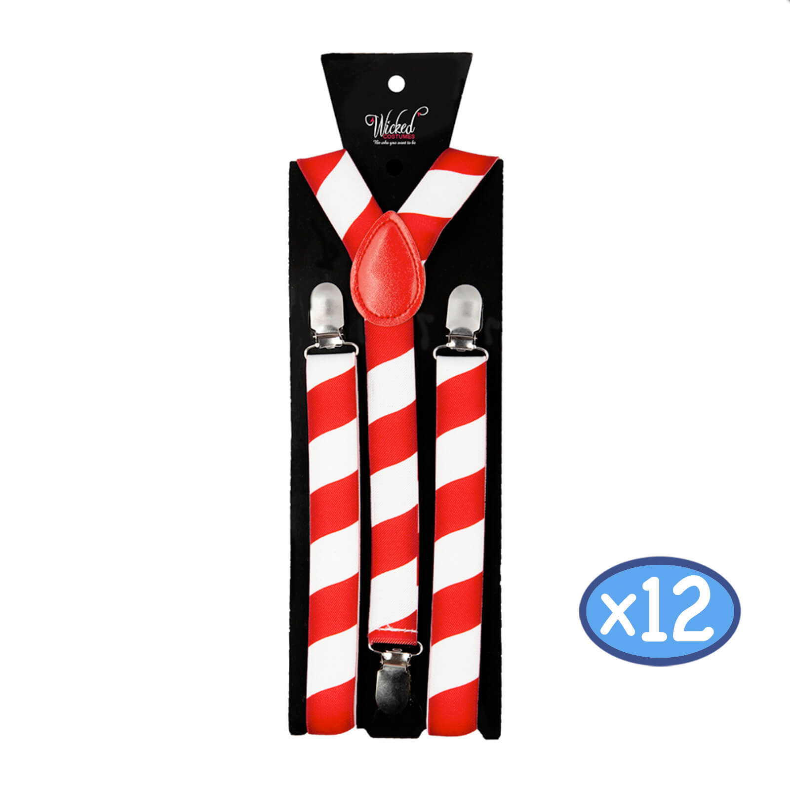 Mr Crimbo 12 x Candy Cane Striped Braces Red White Christmas
